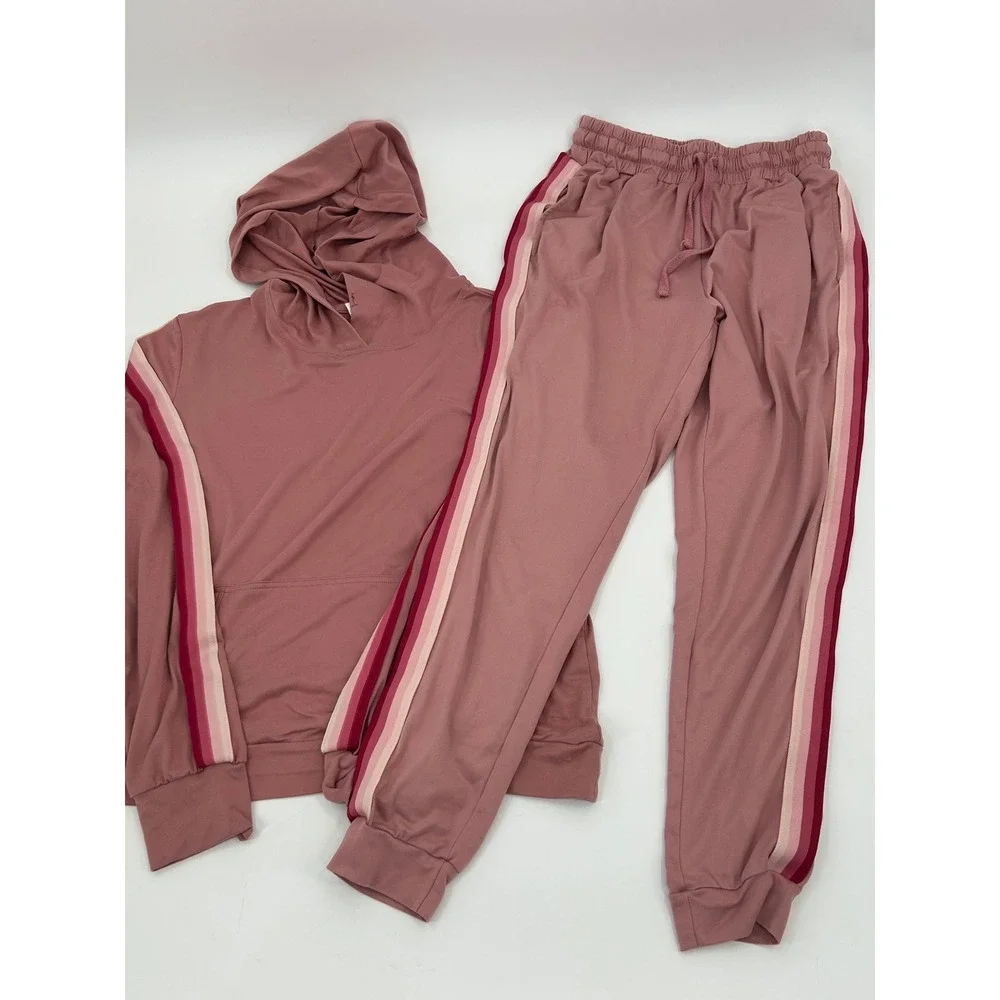 Fitkicks 76 Womens 2 Piece Lounge Set M Hoodie S Joggers Pink Side Stripe M S